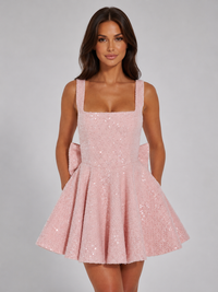 Women's Sparkly Sequin Bow Mini Dress – Cocktail Party Occasion