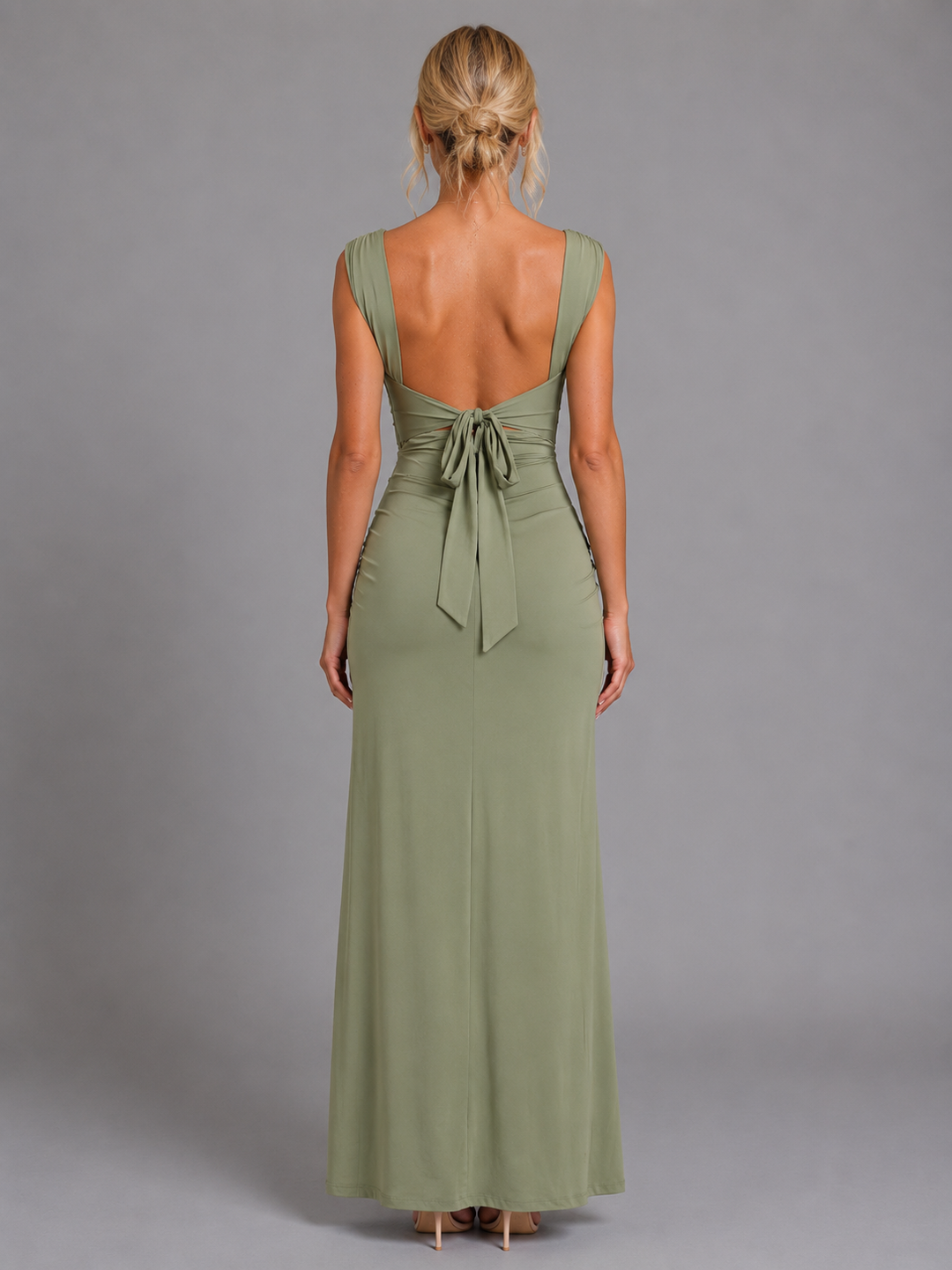 Women's Square Neck Side Split Maxi Dress – Elegant Occasion Style in Green | Invictora.com