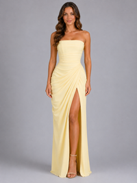 Women's Strapless Draped Maxi Dress – Wedding Guest Gown