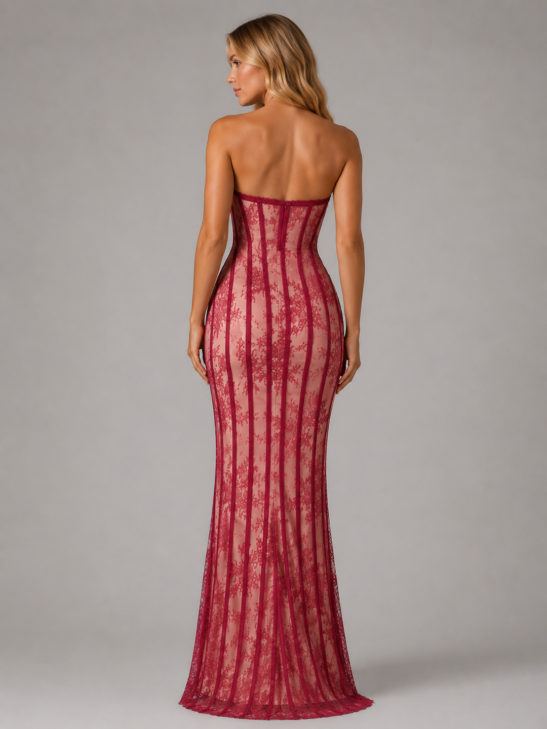 Women's Strapless Lace Corset Maxi Dress - Elegant Evening Gown product image | Invictora.com