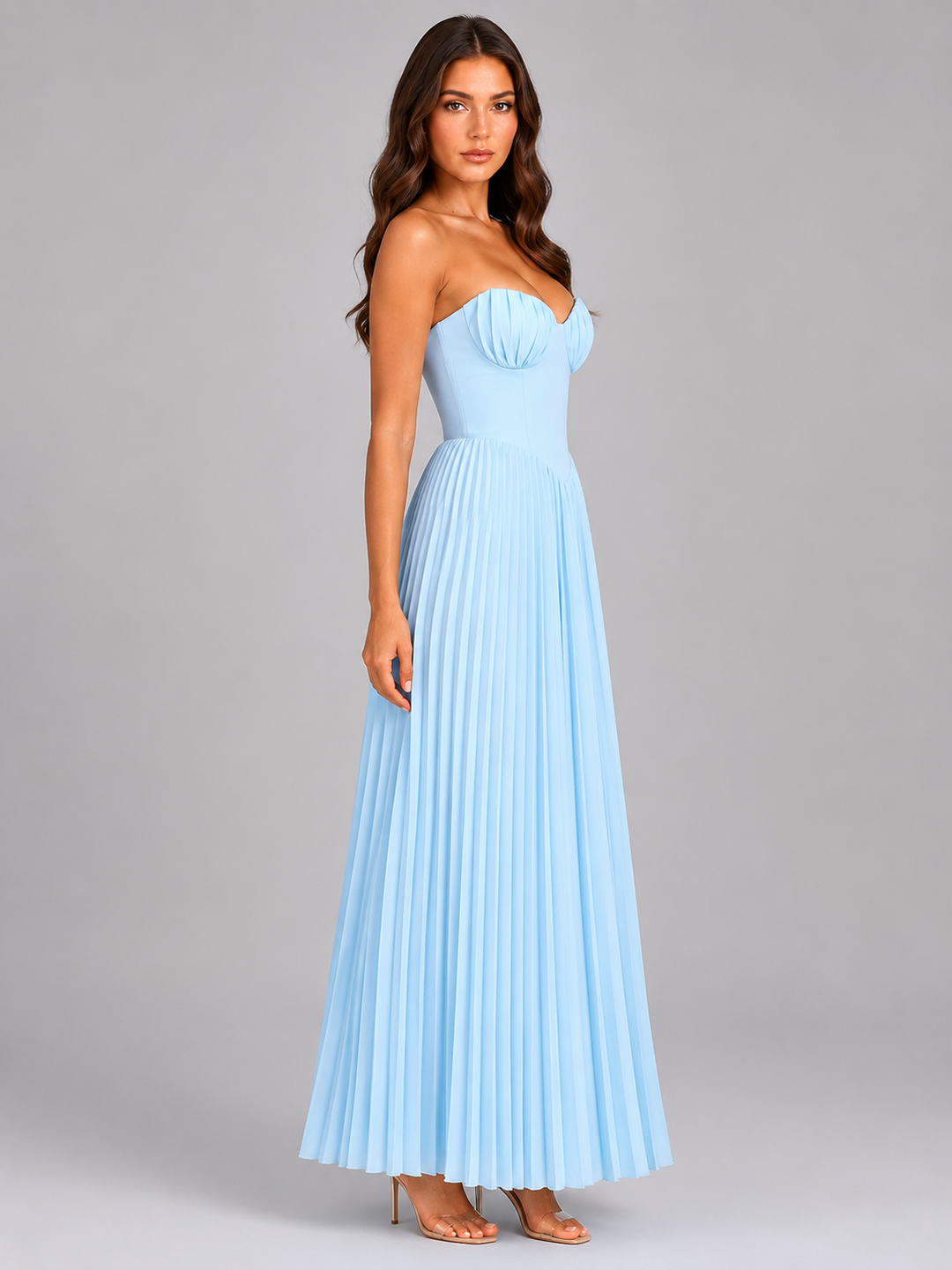 Women's Strapless Pleated Maxi Dress - Wedding Guest Gown product image | Invictora.com