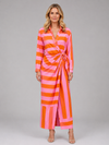 Women's Striped Twist-Knot Midi Dress – Summer Shirt Dress in Orange Pink | Invictora.com