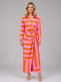 Women's Striped Twist-Knot Midi Dress – Summer Shirt Dress
