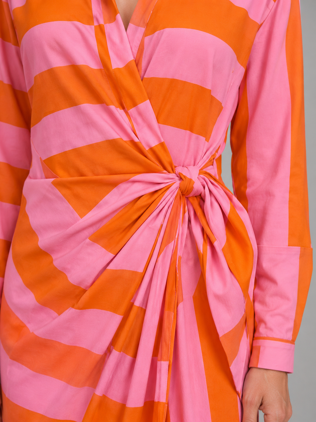 Women's Striped Twist-Knot Midi Dress – Summer Shirt Dress in Orange Pink | Invictora.com
