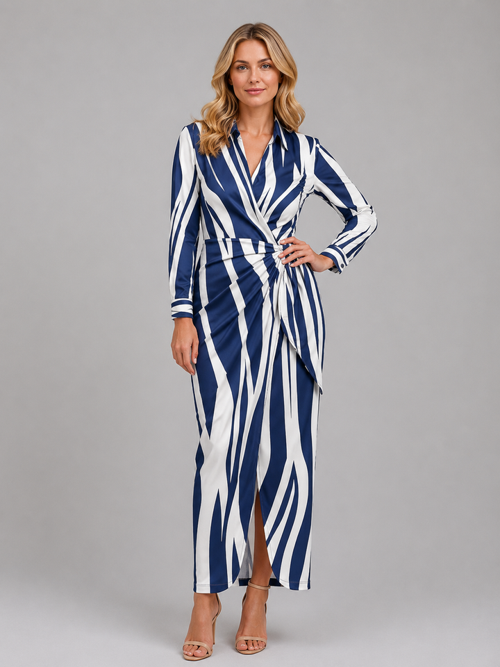 Women's Striped Twist-Knot Midi Dress – Summer Shirt Dress in Orange Pink | Invictora.com