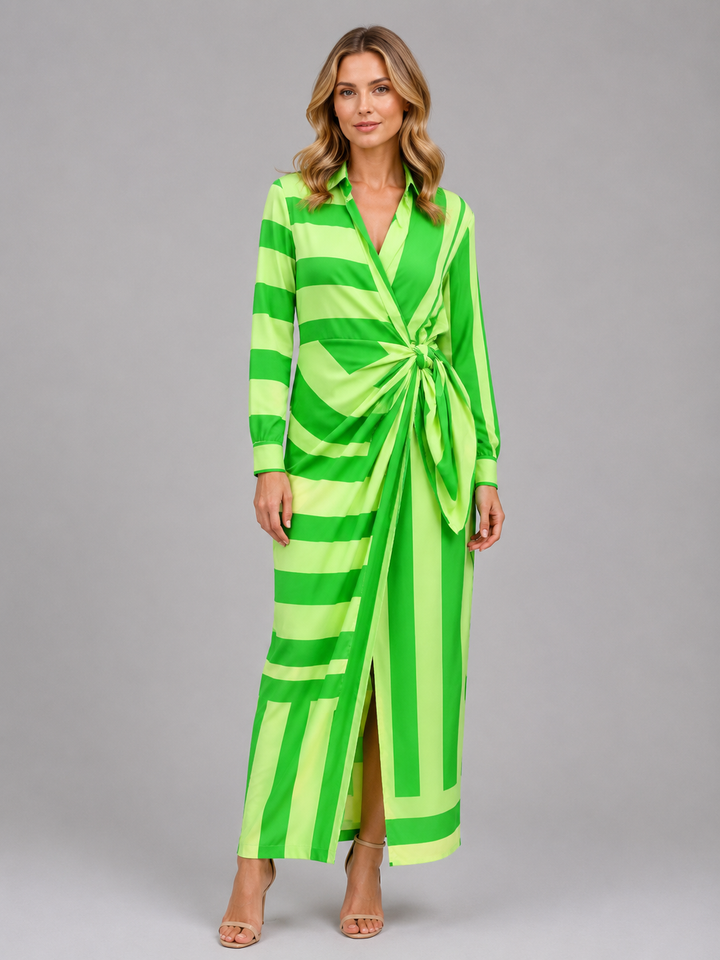 Women's Striped Twist-Knot Midi Dress – Summer Shirt Dress in Orange Pink | Invictora.com