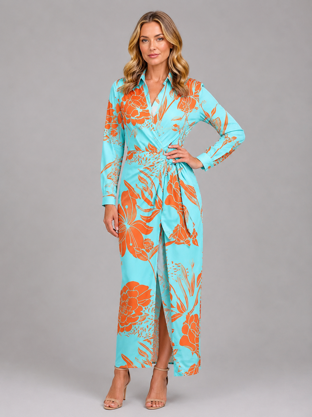 Women's Striped Twist-Knot Midi Dress – Summer Shirt Dress in Navy | Invictora.com