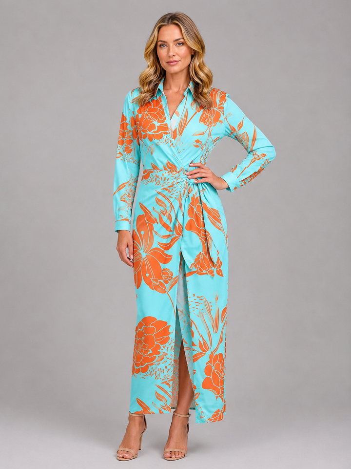 Women's Striped Twist-Knot Midi Dress – Summer Shirt Dress in Navy | Invictora.com