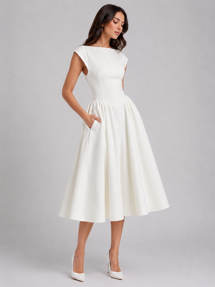 Women's Harriet Structured Midi Dress in White | Invictora.com