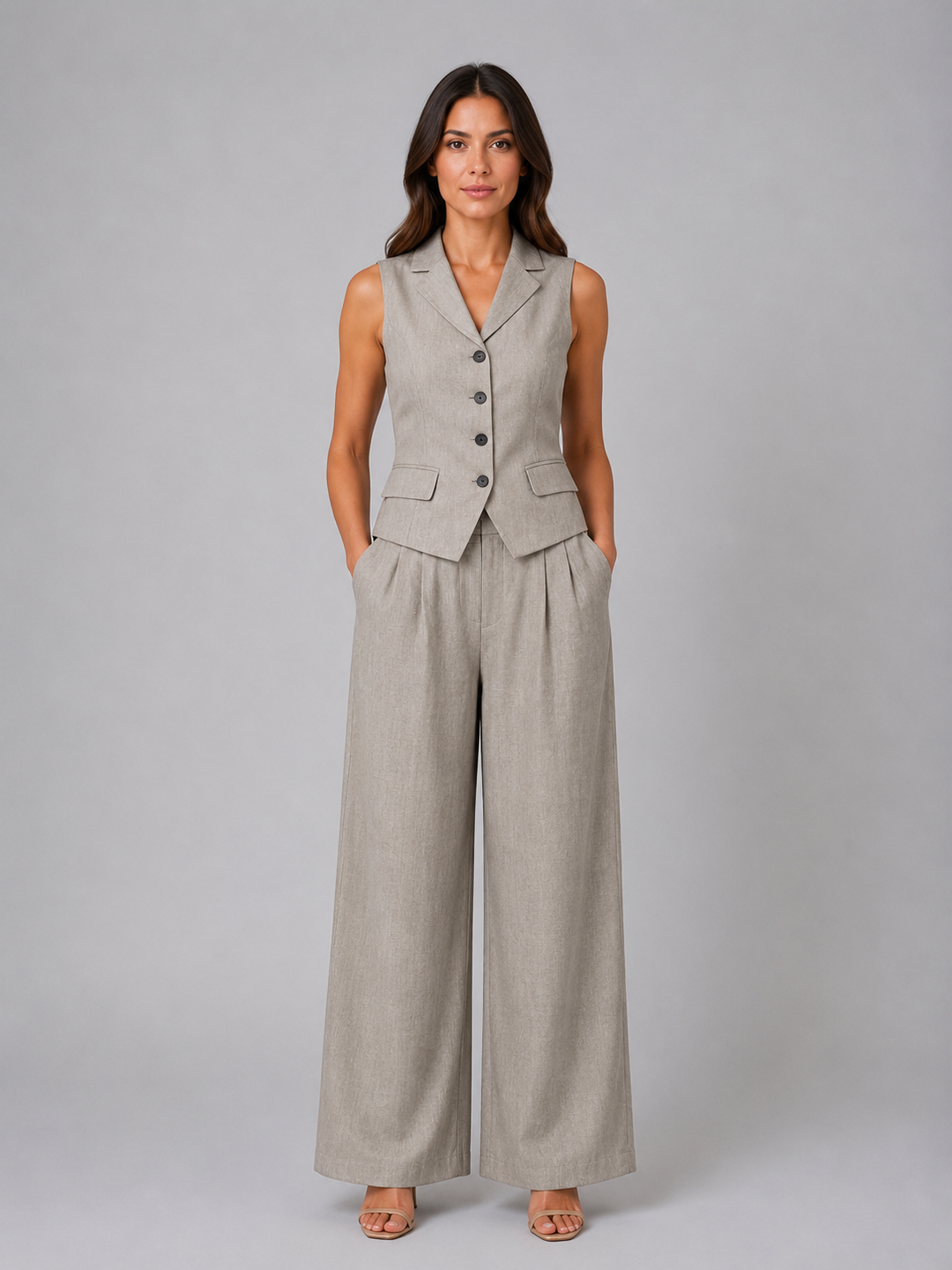 Women's Tailored Waistcoat & Wide Leg Trouser Set – Smart Elegant Co-Ord in Light Blue | Invictora.com