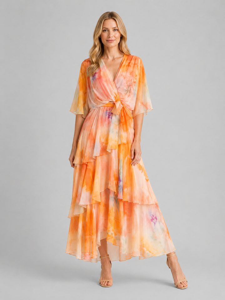 Women's Tiered Chiffon Maxi Dress – Flowing Silhouette | Invictora.com