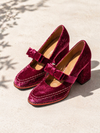 Women's Velvet Mary Jane Heels - Bow Detail Block Heel product image | Invictora.com