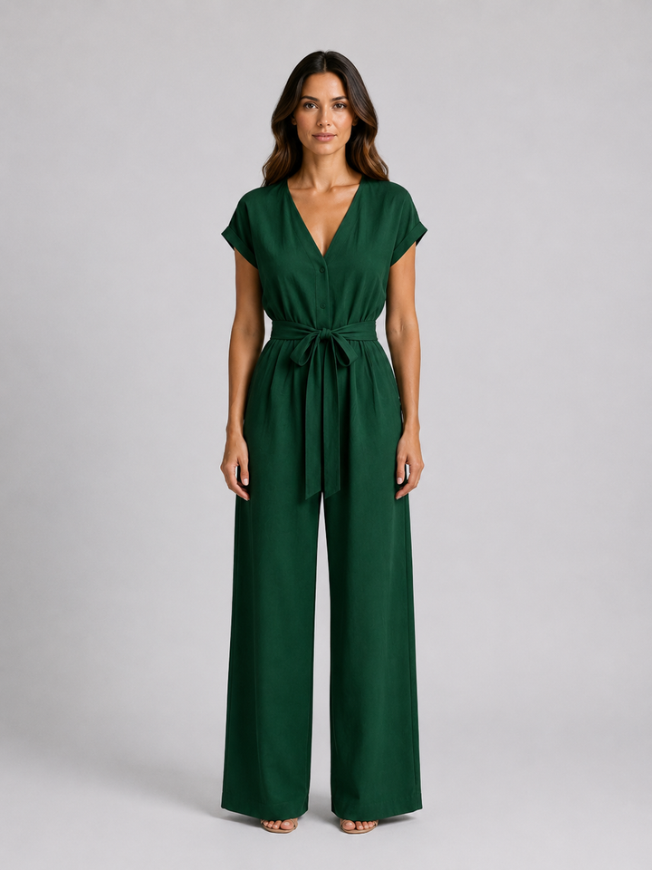 Women's Relaxed Wide Leg Jumpsuit – Tie Waist Summer Style in Blue | Invictora.com