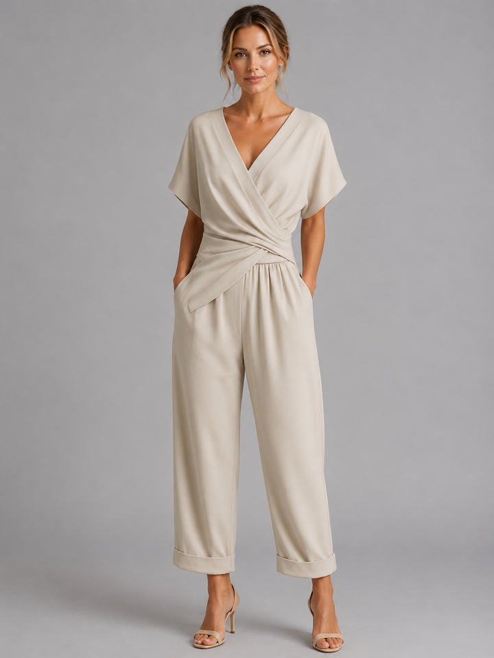 Women's Wrap Front Co-Ord Set – Relaxed Summer Fit in Apricot | Invictora.com