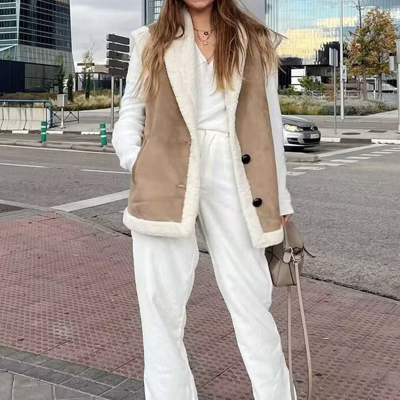 Women's Knitted Vest – Faux Fur Button