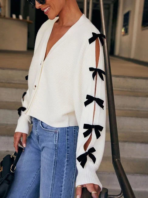 Women's Cardigan – Knit Bow Sleeve Detail