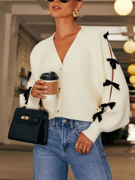 Women's Cardigan – Knit Bow Sleeve Detail