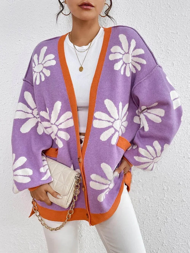 Women's Cardigan – Oversized Floral Knit