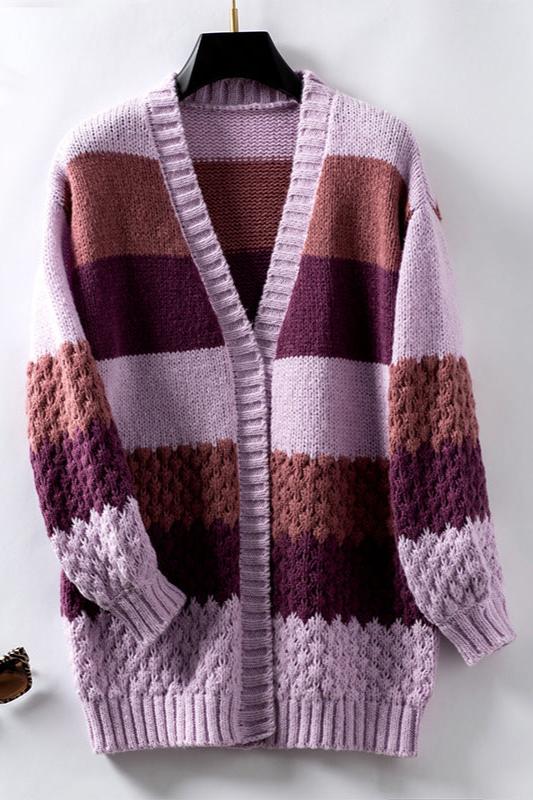 Women's Cardigan – Striped Colour Block Knit