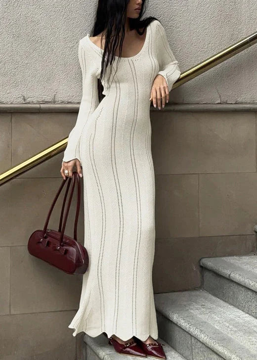 Women's Maxi Dress – Open-Stitch Bodycon Knit Winter