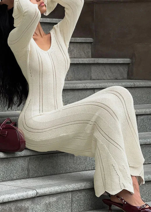 Women's Maxi Dress – Open-Stitch Bodycon Knit Winter