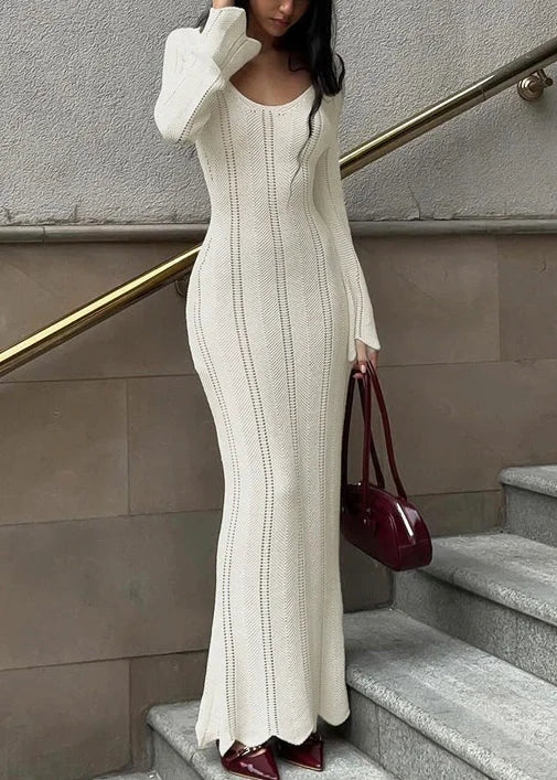 Women's Maxi Dress – Open-Stitch Bodycon Knit Winter
