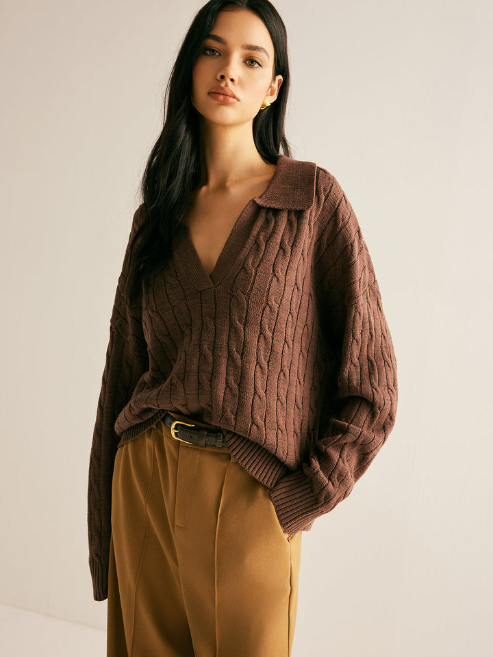 Women's Jumper – Cable Knit Collared