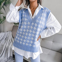 Women's Knitted Vest – Houndstooth V-Neck