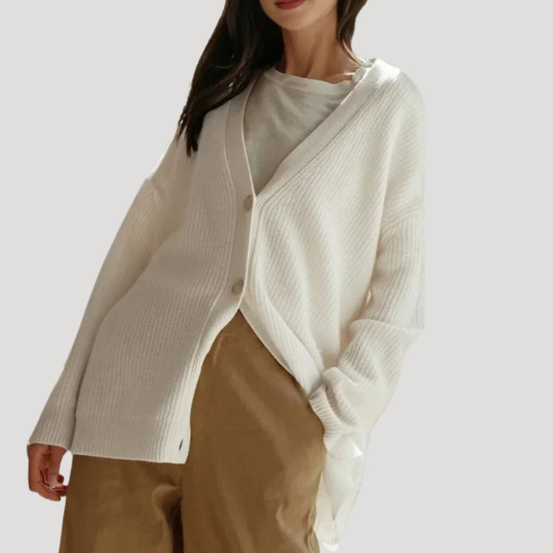 Women's Knit Cardigan – Oversized Knit V-Neck And Button Closure