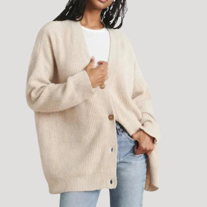 Women's Knit Cardigan – Oversized Knit V-Neck And Button Closure