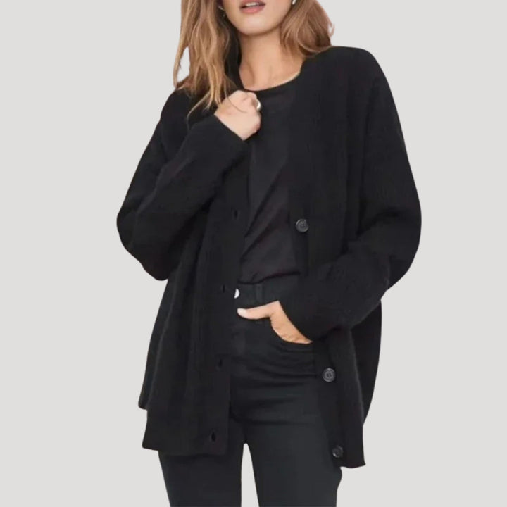 Women's Knit Cardigan – Oversized Knit V-Neck And Button Closure