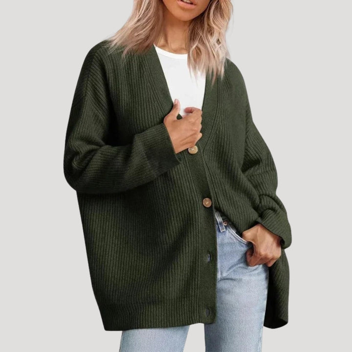 Women's Knit Cardigan – Oversized Knit V-Neck And Button Closure