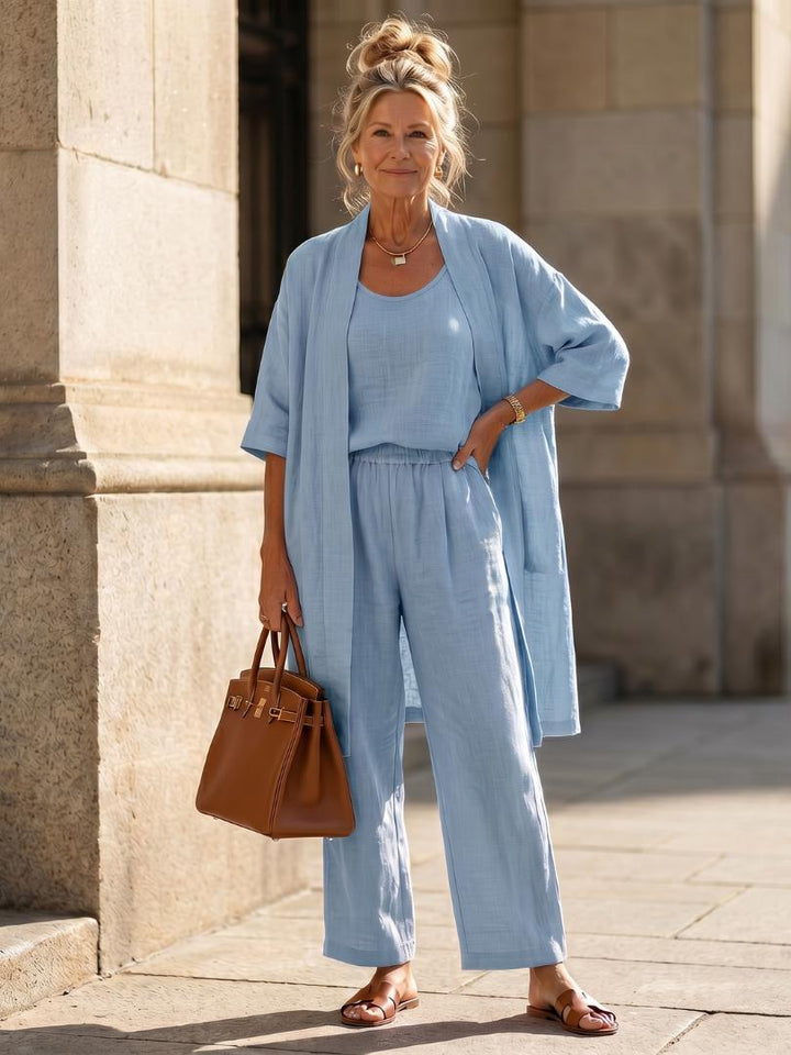 Women's Solene Linen Set in Beige | Invictora.com