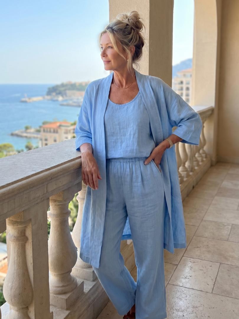 Women's Solene Linen Set in Blue | Invictora.com