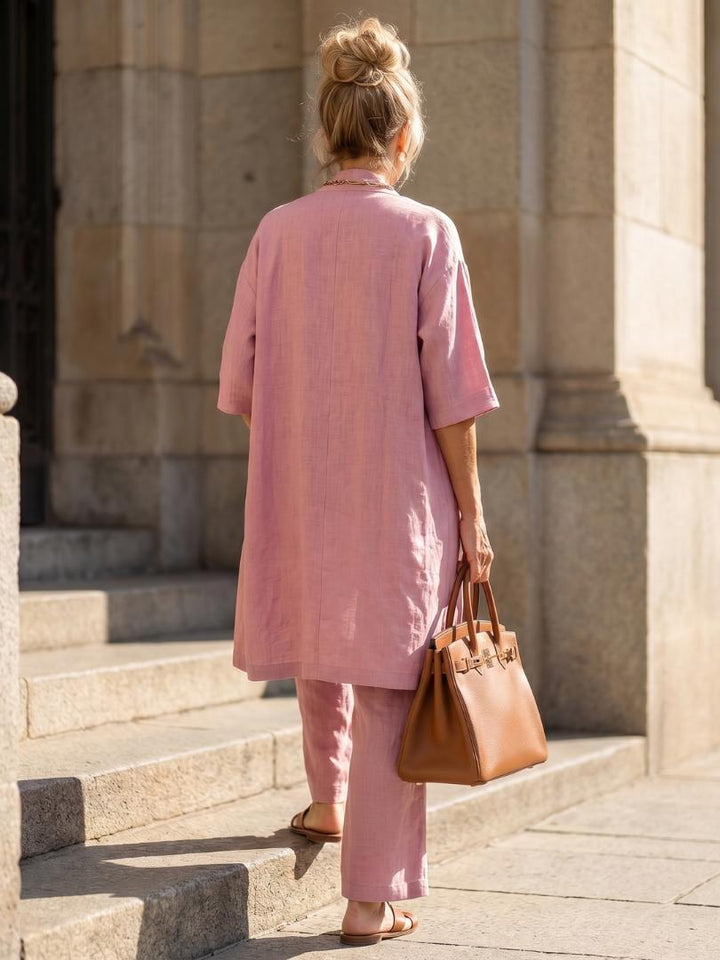 Women's Solene Linen Set in Pink | Invictora.com