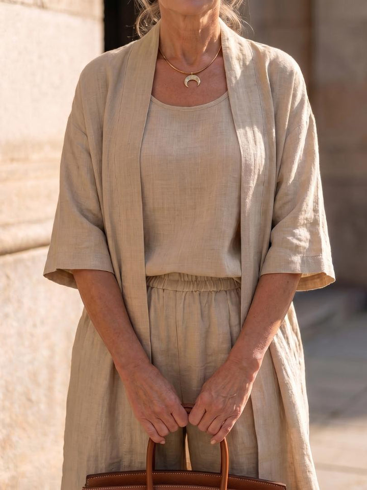 Women's Solene Linen Set in Beige | Invictora.com