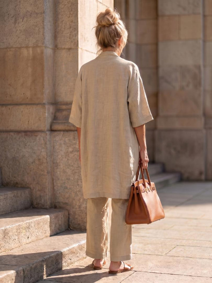 Women's Solene Linen Set in Beige | Invictora.com