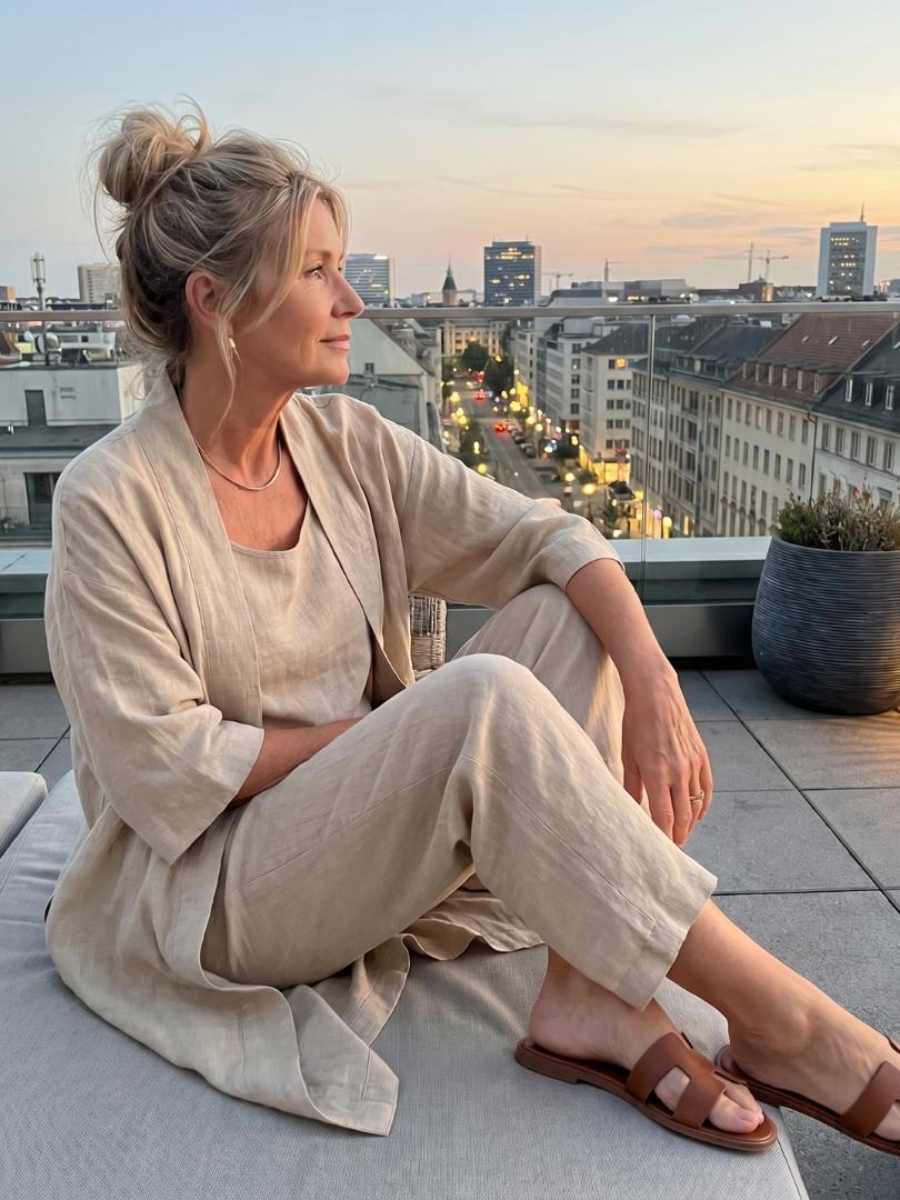 Women's Solene Linen Set in Beige | Invictora.com