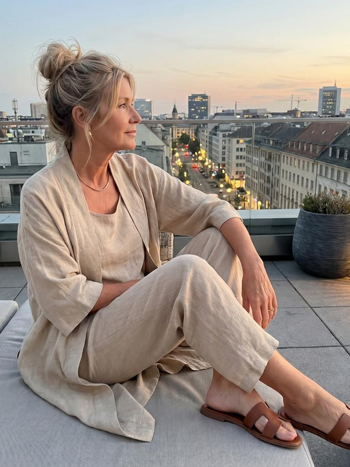 Women's Solene Linen Set in Beige | Invictora.com