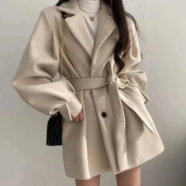 Women's Trench Coat – Oversized Puff-Sleeve Belted