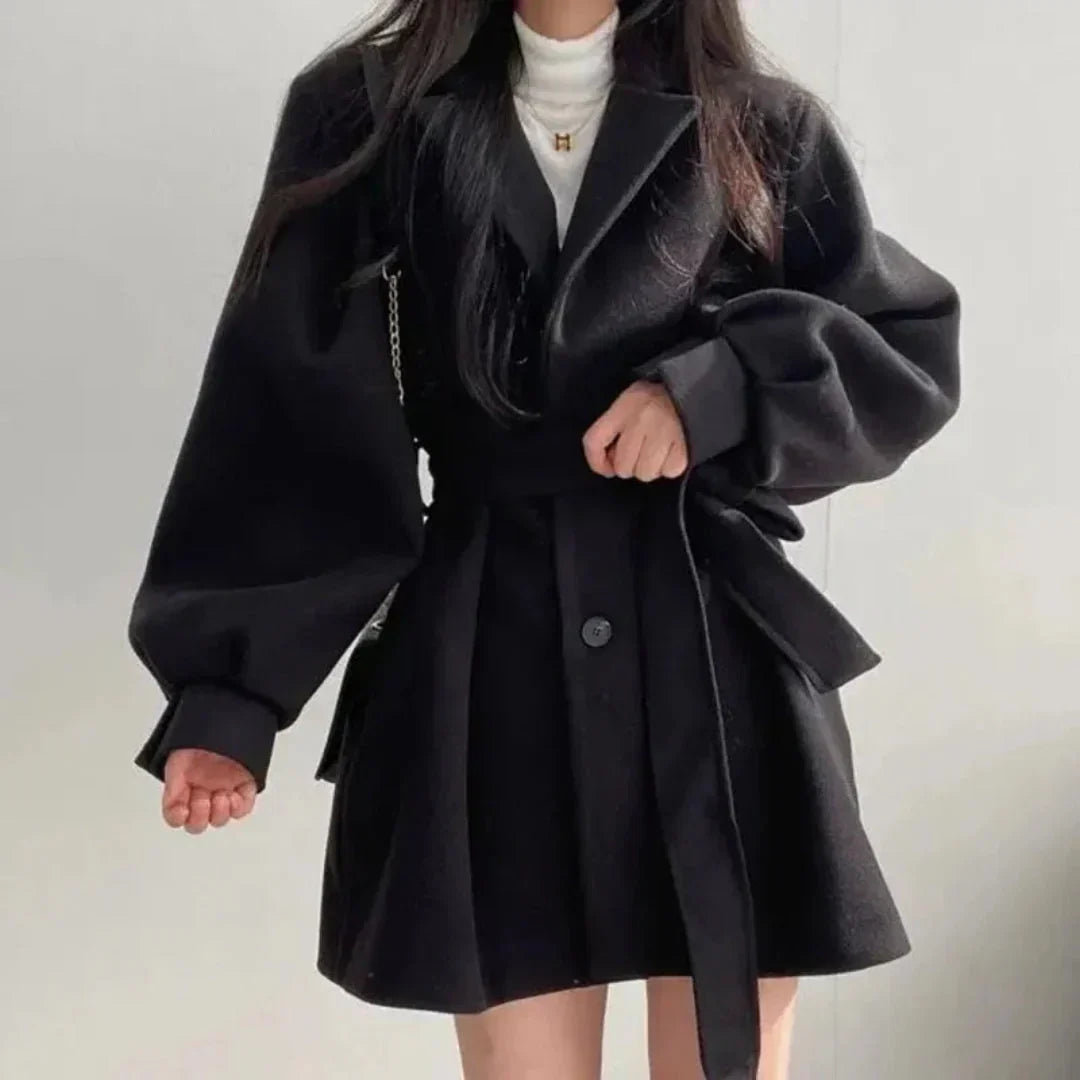 Women's Trench Coat – Oversized Puff-Sleeve Belted