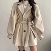 Women's Trench Coat – Oversized Puff-Sleeve Belted