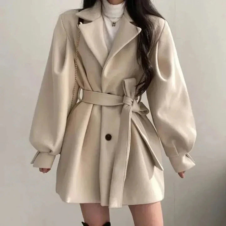 Women's Trench Coat – Oversized Puff-Sleeve Belted