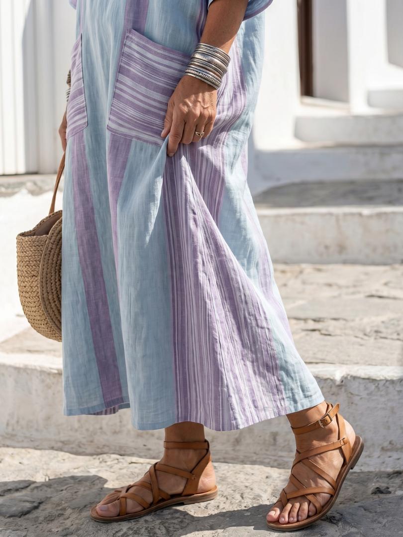 Women's Selene Linen Dress in Sky Blue | Invictora.com