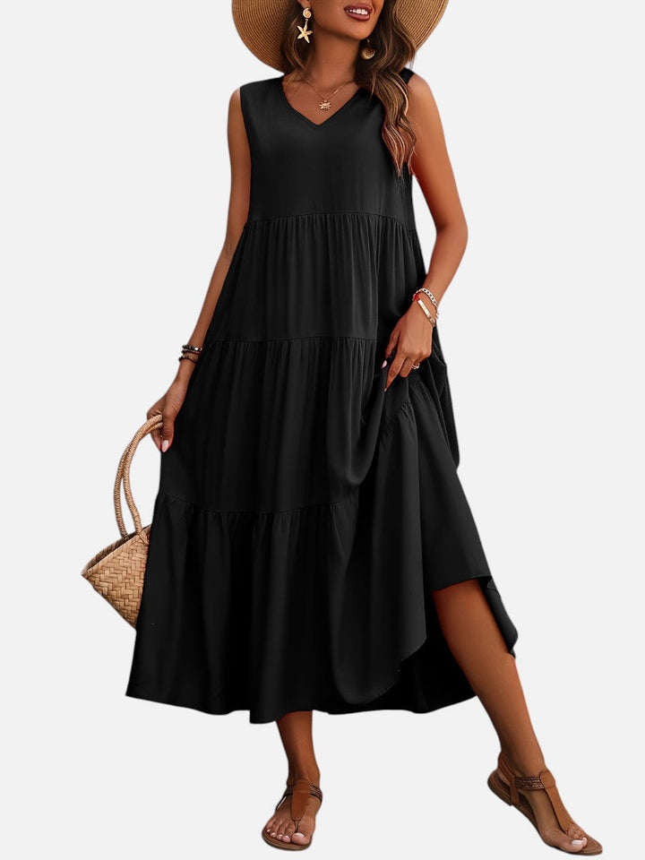 Women's V-Neck Tiered Maxi Dress – Effortless Summer Elegance | Invictora.com