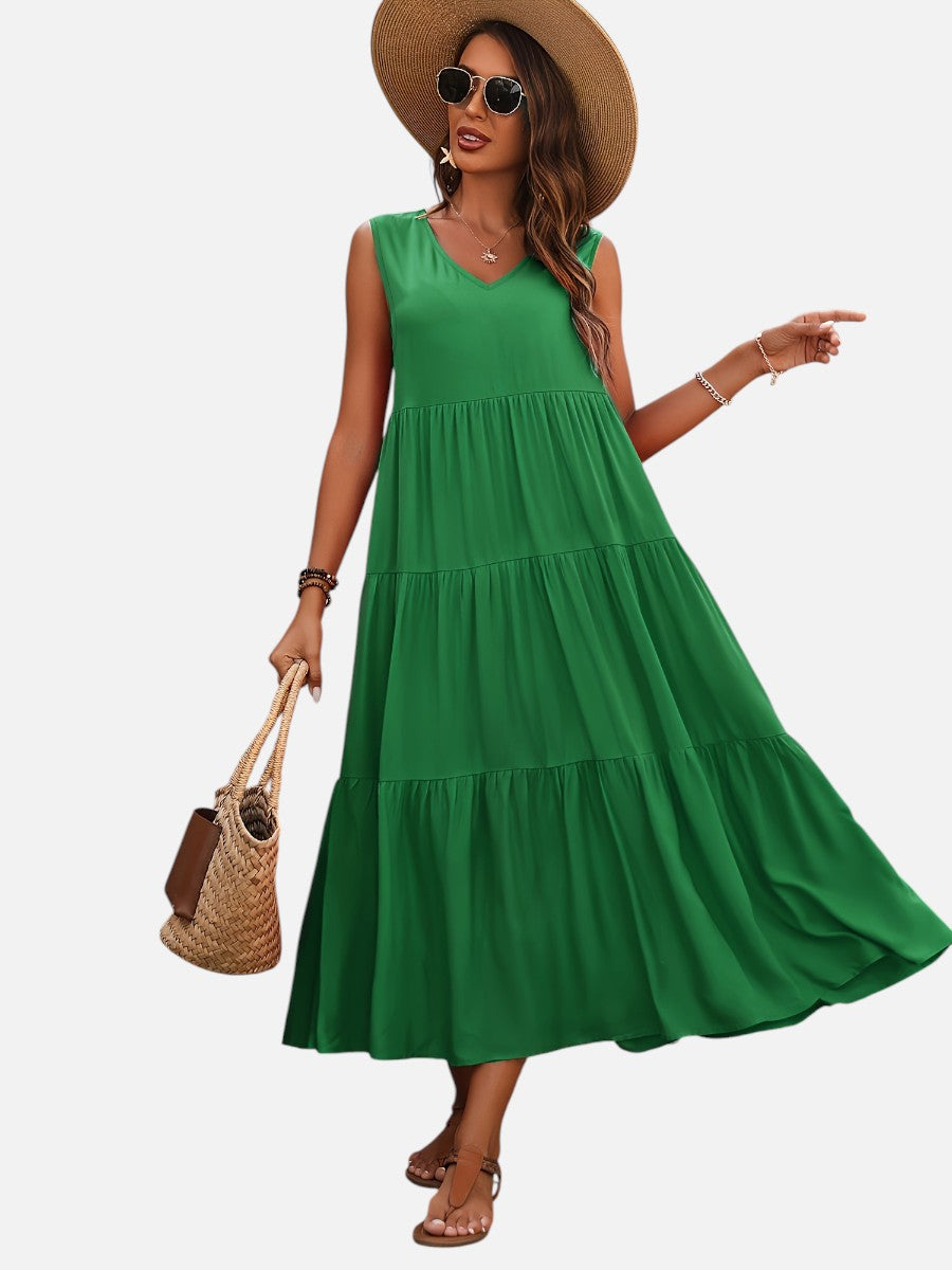 Women's V-Neck Tiered Maxi Dress – Effortless Summer Elegance | Invictora.com