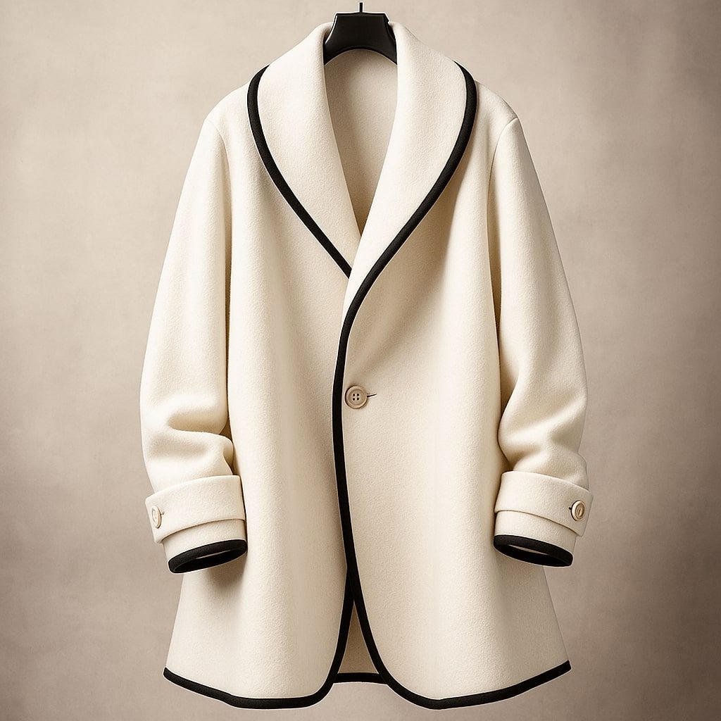 Women's Coat – Oversized Contrast-Trim Lapel Swing