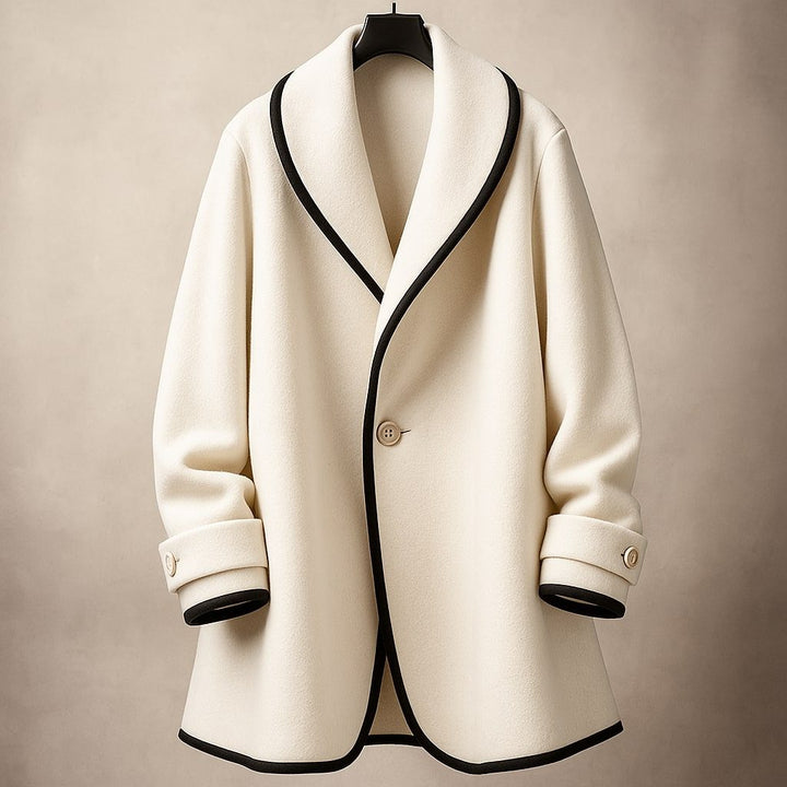Women's Coat – Oversized Contrast-Trim Lapel Swing