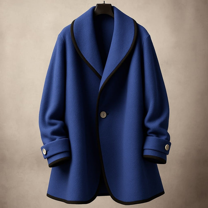 Women's Coat – Oversized Contrast-Trim Lapel Swing