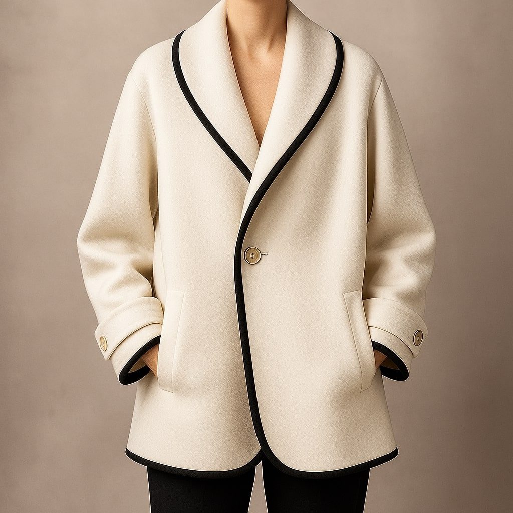 Women's Coat – Oversized Contrast-Trim Lapel Swing